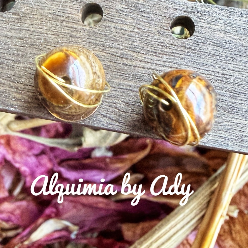 Tigers Eye Gold Chunky Stud EarringsMoving Forward Courage 36$